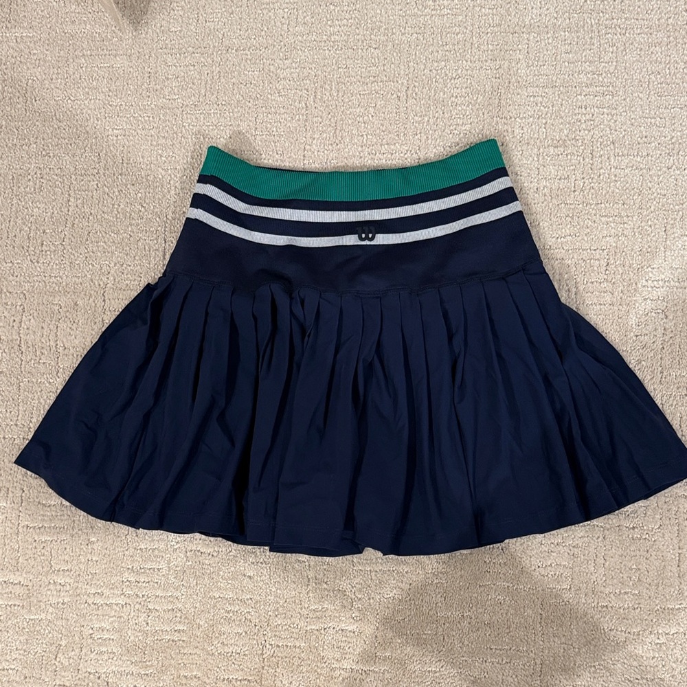 Wilson Tennis Navy Blue Pleated Skirt with Green Waistband